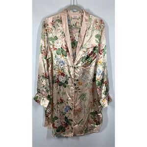 Amelia's Womens Floral Button Front Long Sleeve Satin Nightdress Multi Large NWT